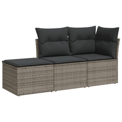 3 Piece Garden Sofa Set with Cushions Grey Poly Rattan Payday Deals