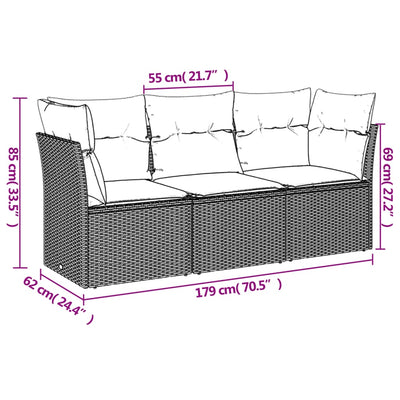 3 Piece Garden Sofa Set with Cushions Grey Poly Rattan Payday Deals