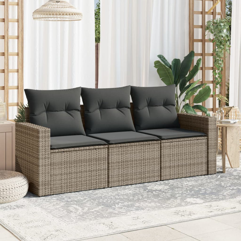 3 Piece Garden Sofa Set with Cushions Grey Poly Rattan Payday Deals