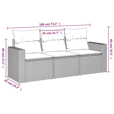 3 Piece Garden Sofa Set with Cushions Grey Poly Rattan Payday Deals