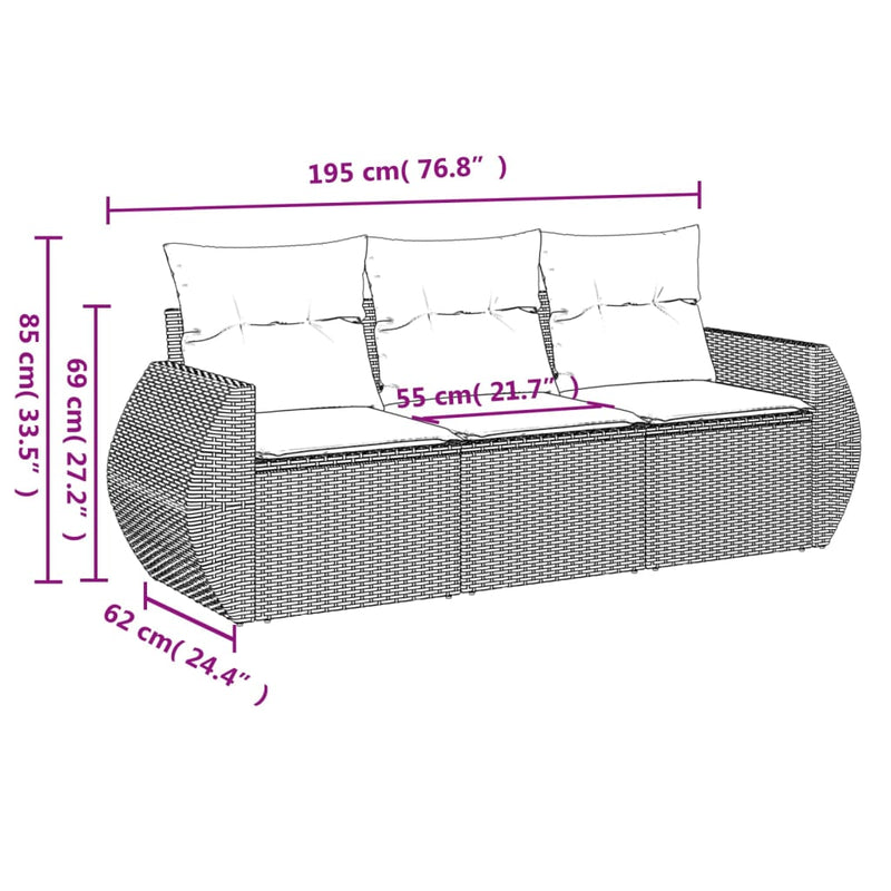 3 Piece Garden Sofa Set with Cushions Grey Poly Rattan Payday Deals