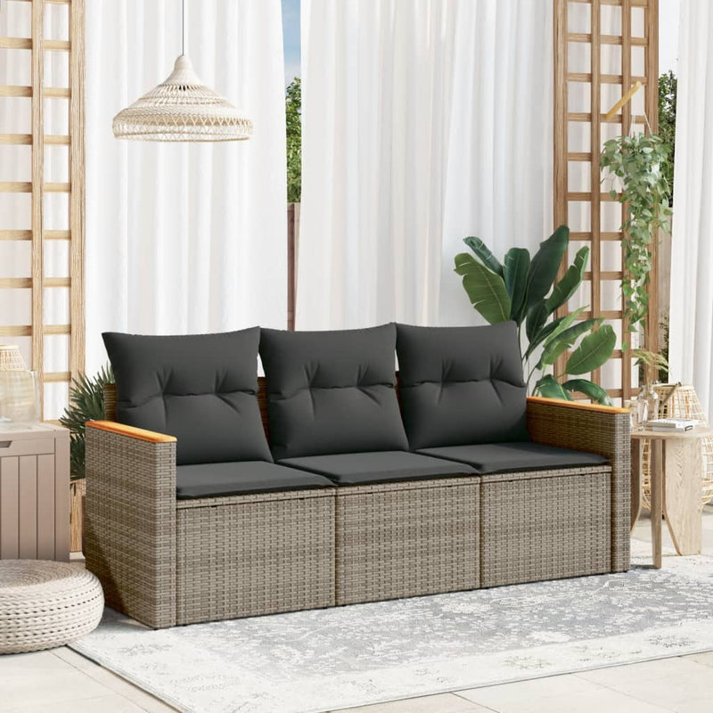 3 Piece Garden Sofa Set with Cushions Grey Poly Rattan Payday Deals