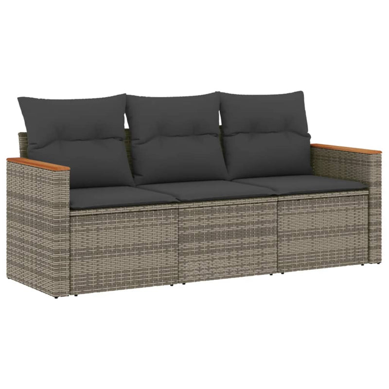 3 Piece Garden Sofa Set with Cushions Grey Poly Rattan Payday Deals