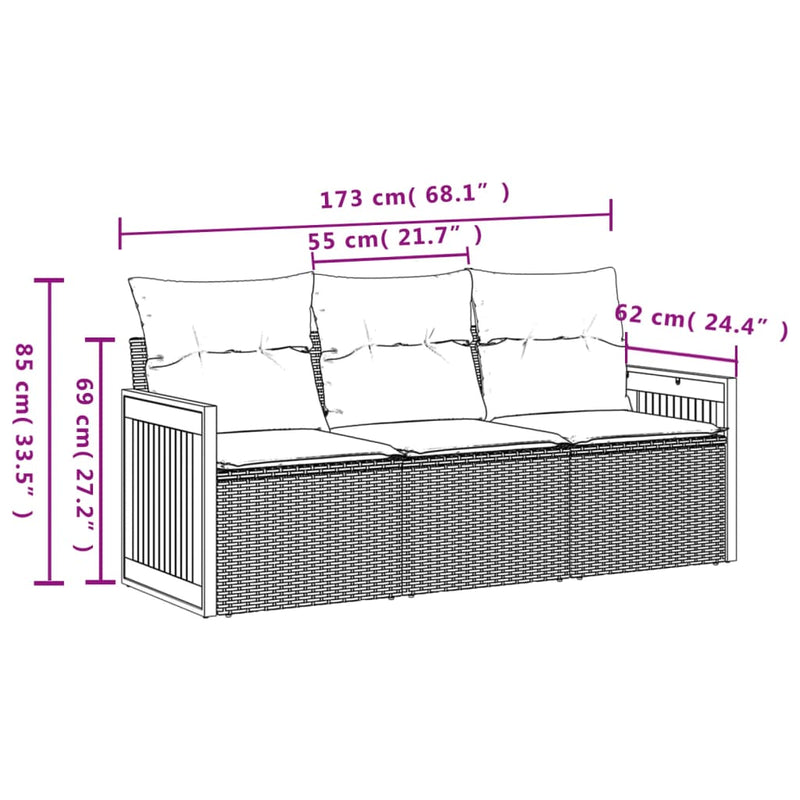 3 Piece Garden Sofa Set with Cushions Grey Poly Rattan Payday Deals