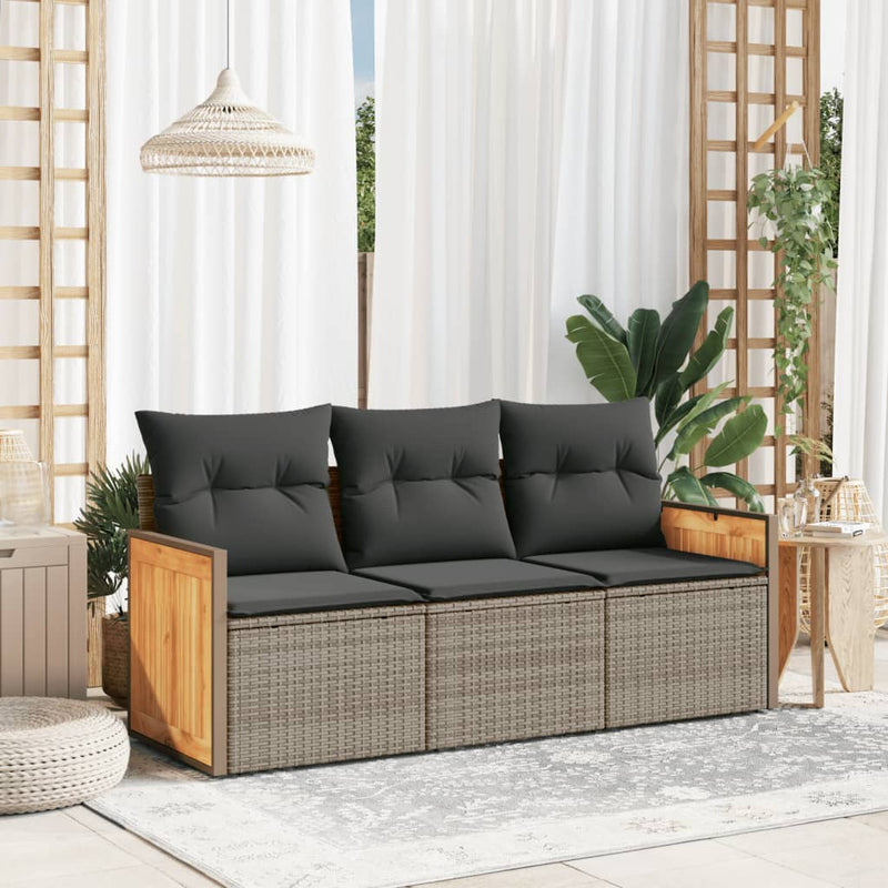 3 Piece Garden Sofa Set with Cushions Grey Poly Rattan Payday Deals