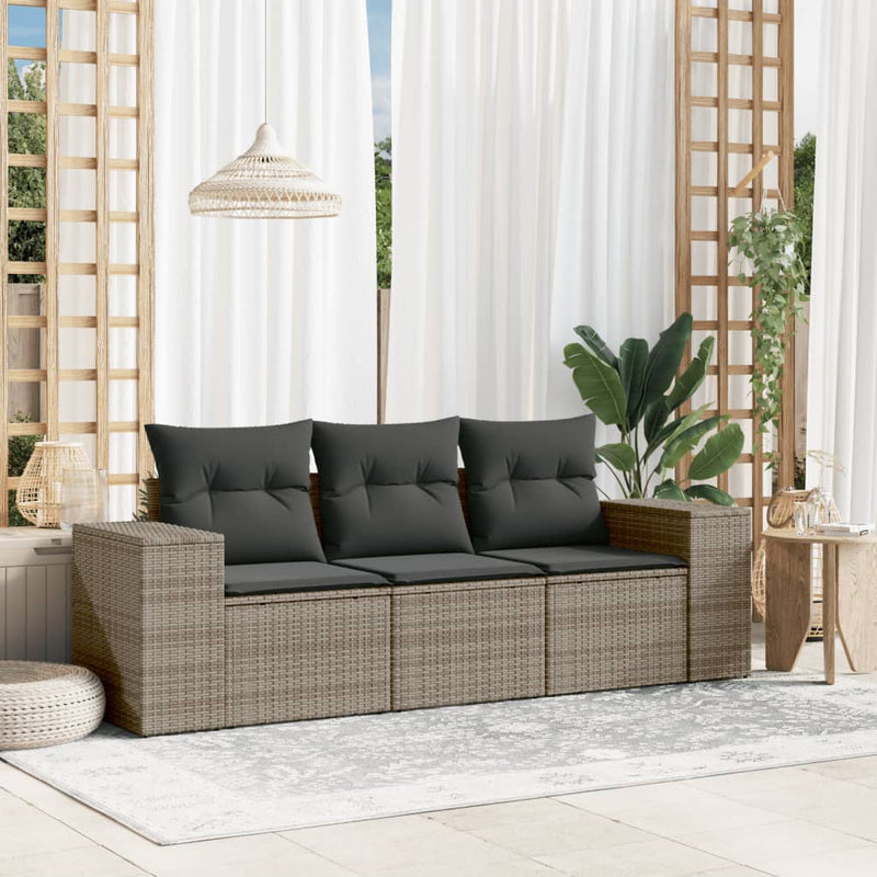 3 Piece Garden Sofa Set with Cushions Grey Poly Rattan Payday Deals