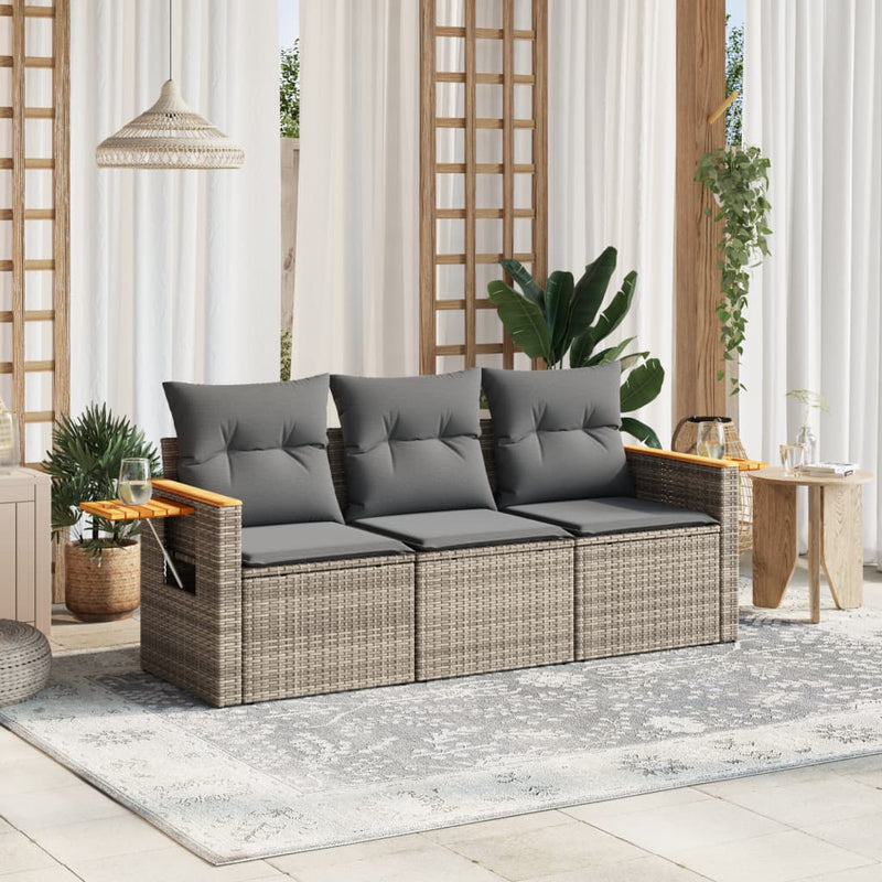 3 Piece Garden Sofa Set with Cushions Grey Poly Rattan Payday Deals