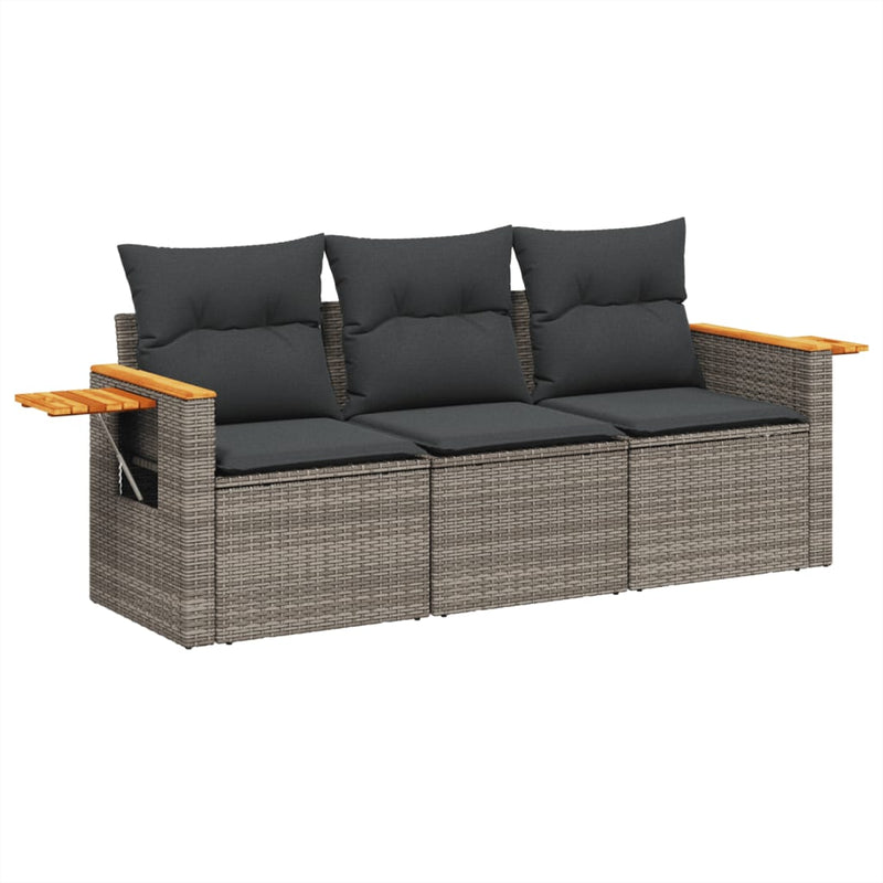 3 Piece Garden Sofa Set with Cushions Grey Poly Rattan Payday Deals