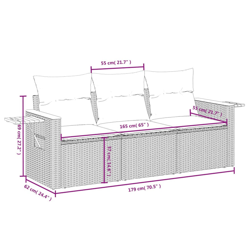 3 Piece Garden Sofa Set with Cushions Grey Poly Rattan Payday Deals