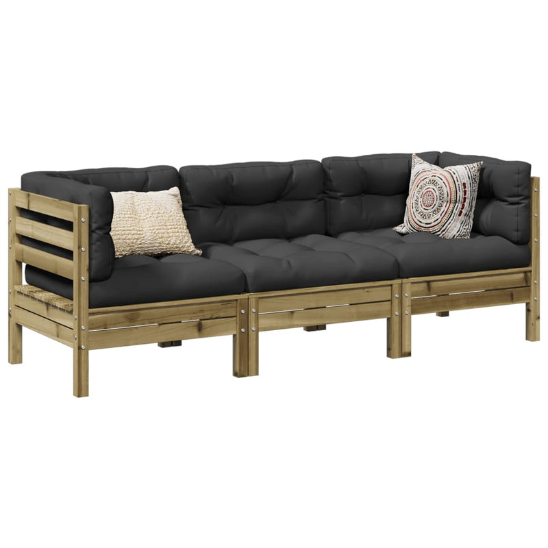3 Piece Garden Sofa Set with Cushions Impregnated Wood Pine Payday Deals