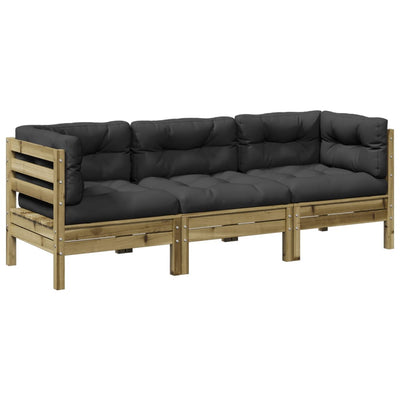 3 Piece Garden Sofa Set with Cushions Impregnated Wood Pine Payday Deals