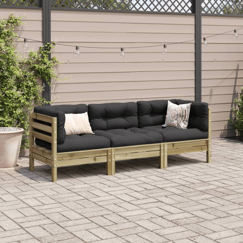 3 Piece Garden Sofa Set with Cushions Impregnated Wood Pine Payday Deals