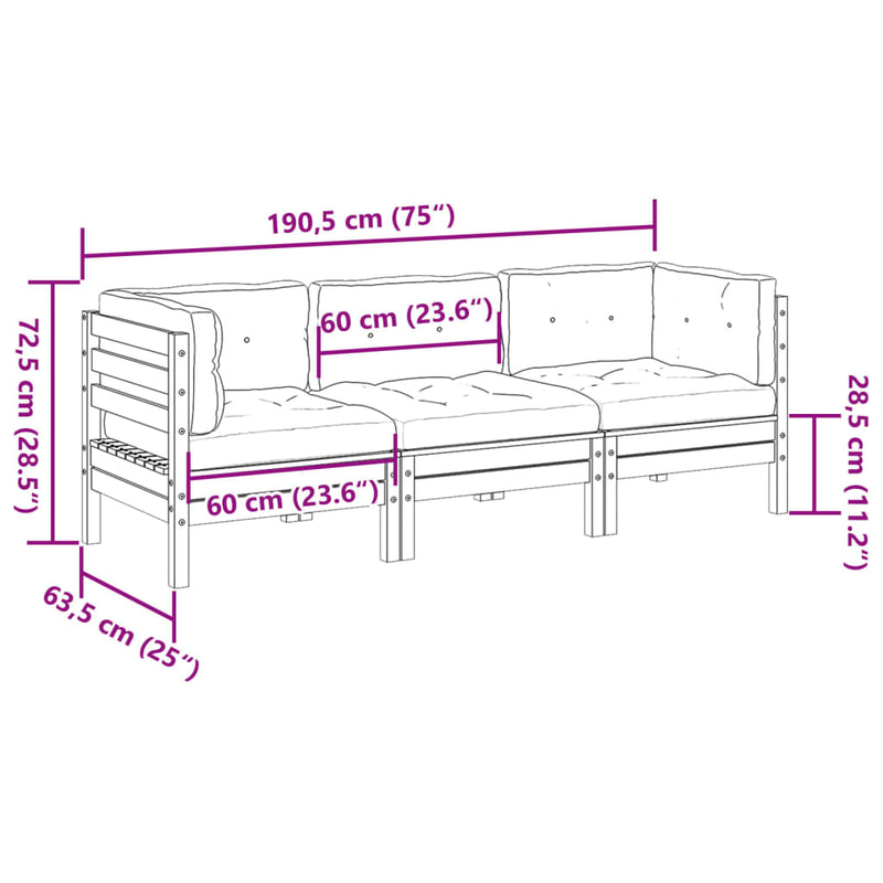 3 Piece Garden Sofa Set with Cushions Impregnated Wood Pine Payday Deals