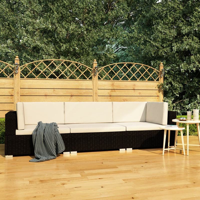 3 Piece Garden Sofa Set with Cushions Poly Rattan Black Payday Deals