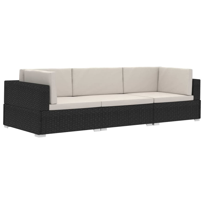 3 Piece Garden Sofa Set with Cushions Poly Rattan Black Payday Deals