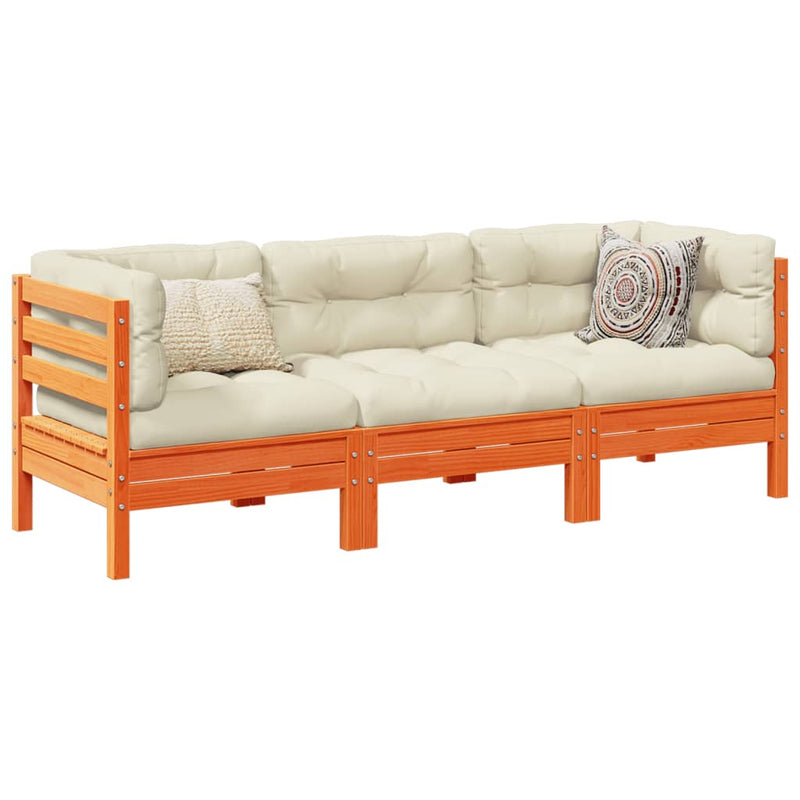 3 Piece Garden Sofa Set with Cushions Wax Brown Solid Wood Pine Payday Deals