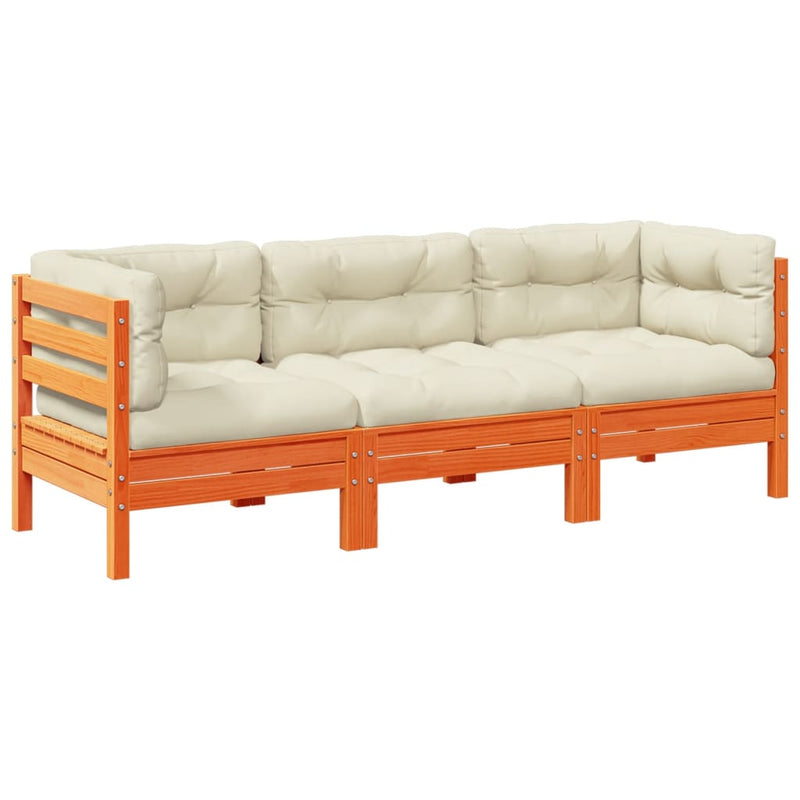 3 Piece Garden Sofa Set with Cushions Wax Brown Solid Wood Pine Payday Deals