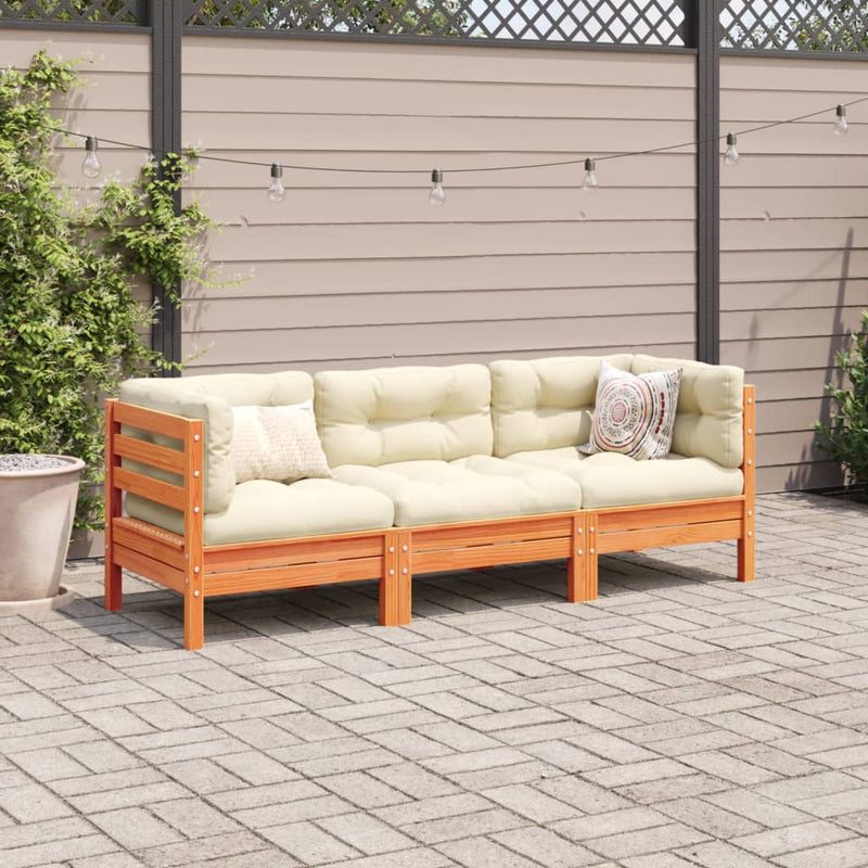 3 Piece Garden Sofa Set with Cushions Wax Brown Solid Wood Pine Payday Deals