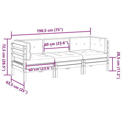 3 Piece Garden Sofa Set with Cushions Wax Brown Solid Wood Pine Payday Deals