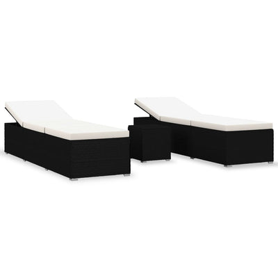 3 Piece Garden Sun Loungers with Tea Table Poly Rattan Black Payday Deals