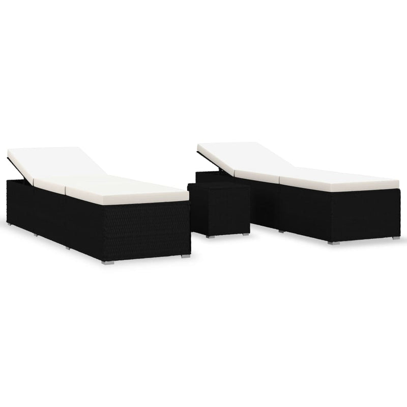 3 Piece Garden Sun Loungers with Tea Table Poly Rattan Black Payday Deals