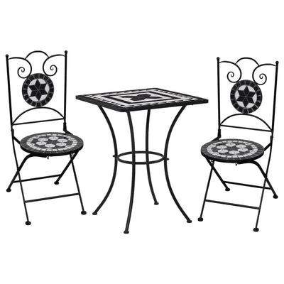 3 Piece Mosaic Bistro Set Ceramic Tile Black and White Payday Deals
