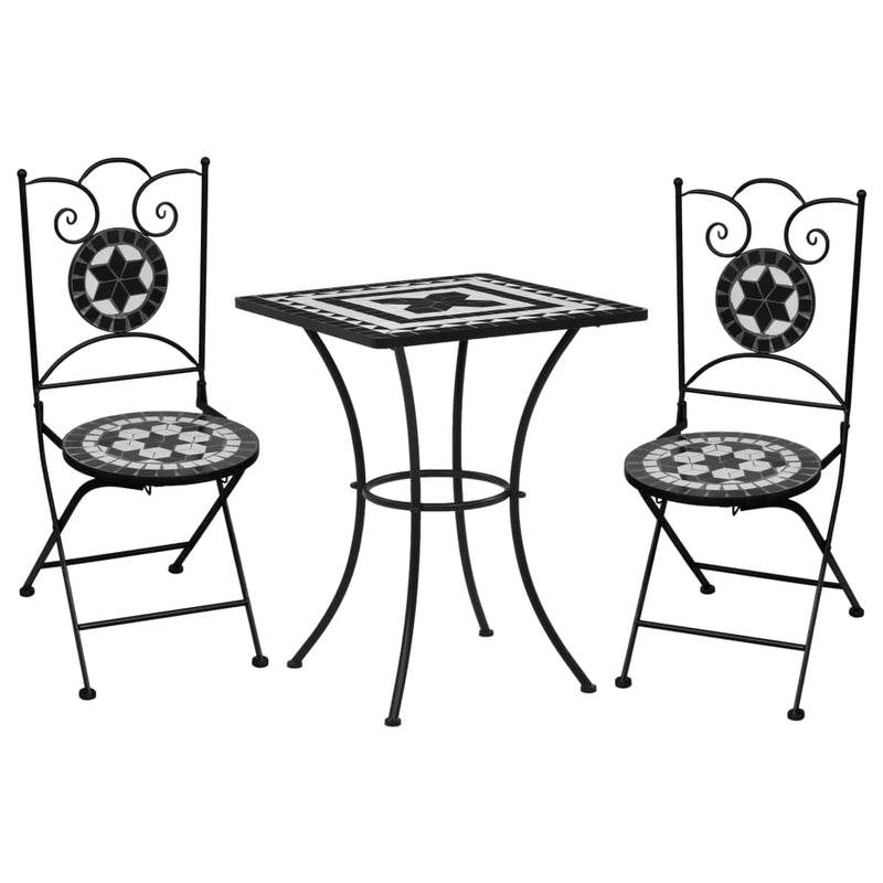 3 Piece Mosaic Bistro Set Ceramic Tile Black and White Payday Deals