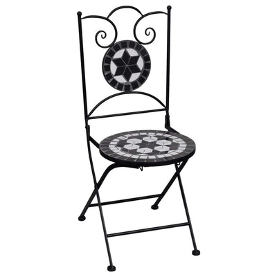 3 Piece Mosaic Bistro Set Ceramic Tile Black and White Payday Deals