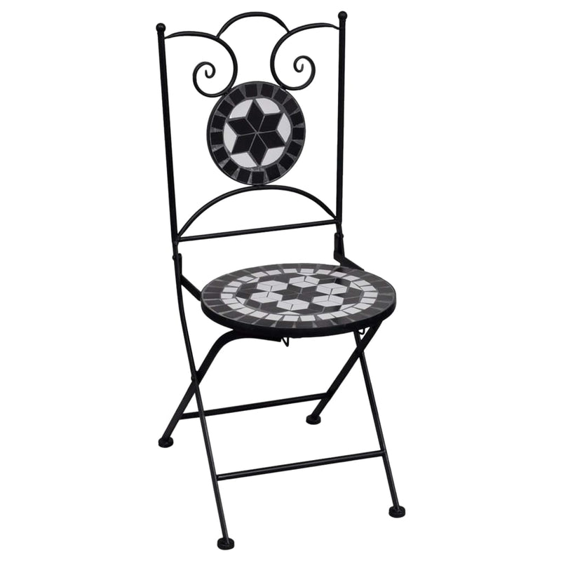 3 Piece Mosaic Bistro Set Ceramic Tile Black and White Payday Deals
