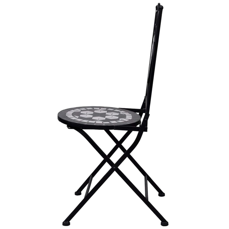 3 Piece Mosaic Bistro Set Ceramic Tile Black and White Payday Deals