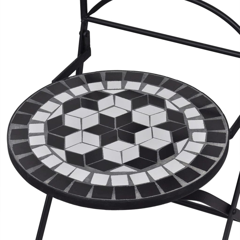 3 Piece Mosaic Bistro Set Ceramic Tile Black and White Payday Deals