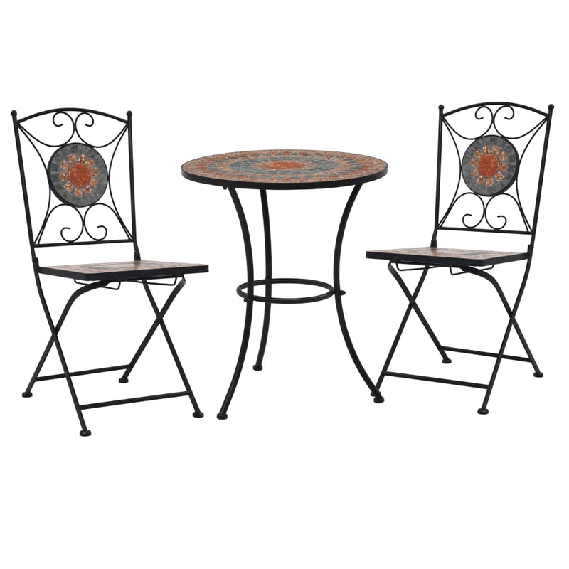 3 Piece Mosaic Bistro Set Ceramic Tile Orange/Grey Payday Deals