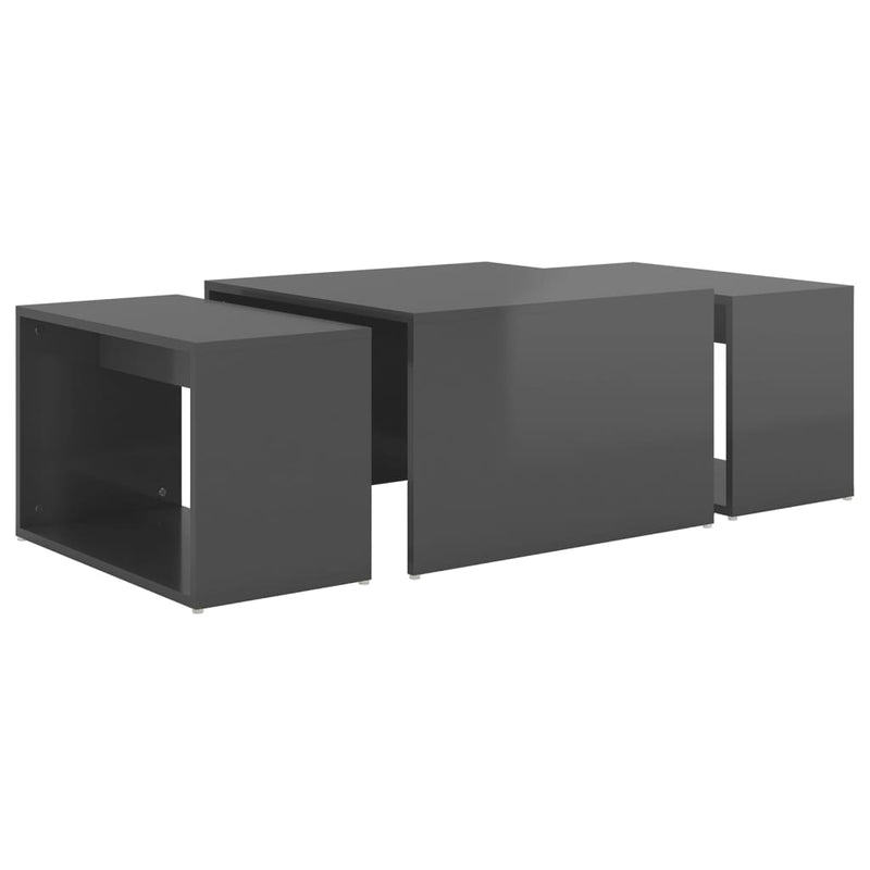 3 Piece Nesting Coffee Table Set High Gloss Grey 60x60x38 cm Payday Deals