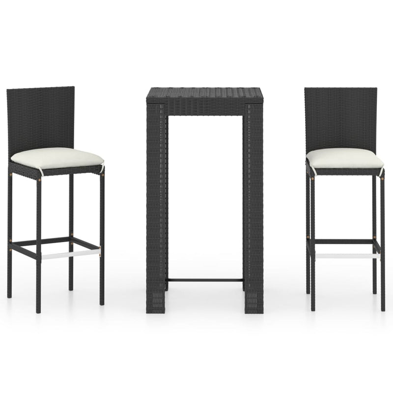3 Piece Outdoor Bar Set with Cushions Poly Rattan Black Payday Deals