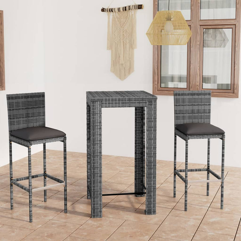3 Piece Outdoor Bar Set with Cushions Poly Rattan Grey Payday Deals