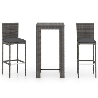 3 Piece Outdoor Bar Set with Cushions Poly Rattan Grey Payday Deals
