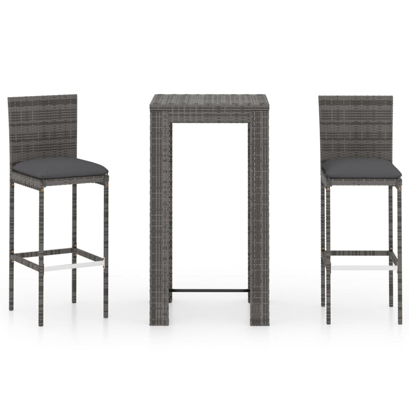 3 Piece Outdoor Bar Set with Cushions Poly Rattan Grey Payday Deals