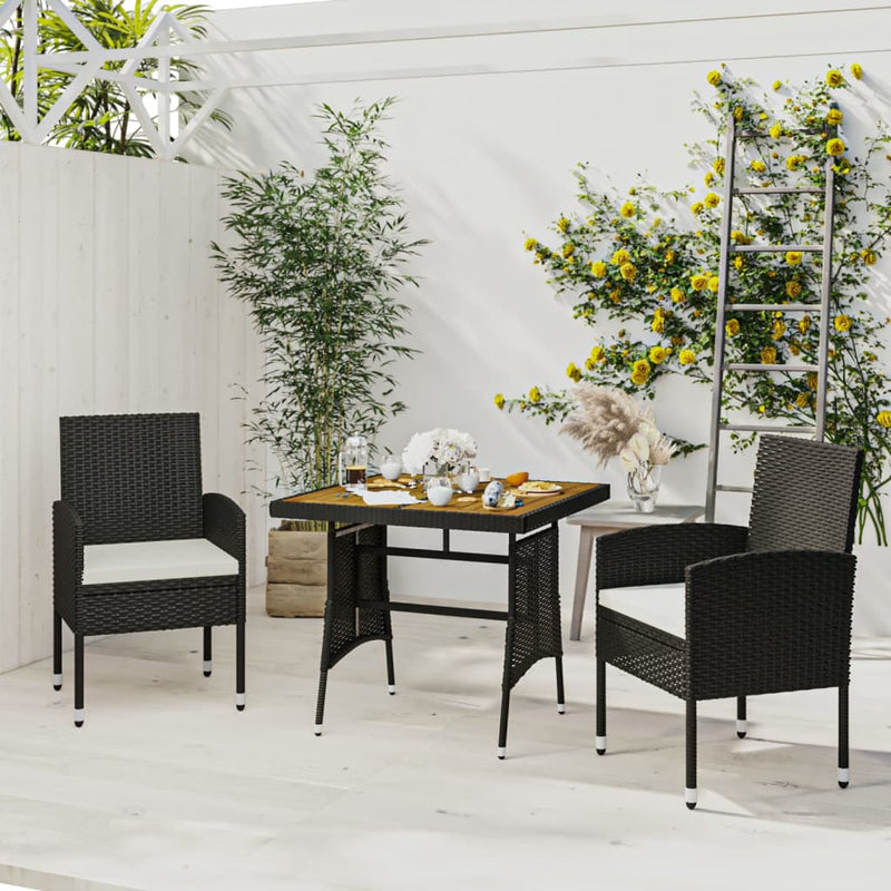 3 Piece Outdoor Dining Set Poly Rattan Black Payday Deals