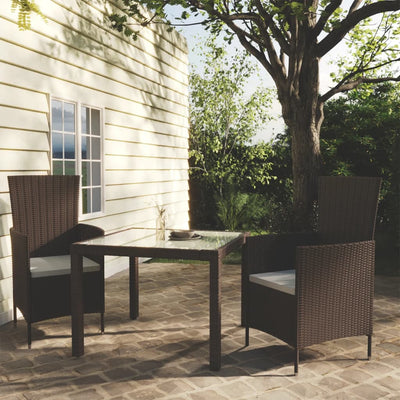 3 Piece Outdoor Dining Set Poly Rattan Brown