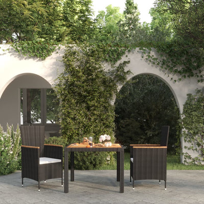 3 Piece Outdoor Dining Set with Cushions Poly Rattan Black Payday Deals
