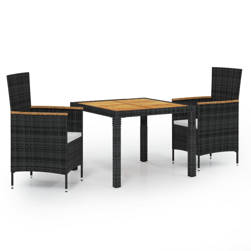 3 Piece Outdoor Dining Set with Cushions Poly Rattan Black Payday Deals