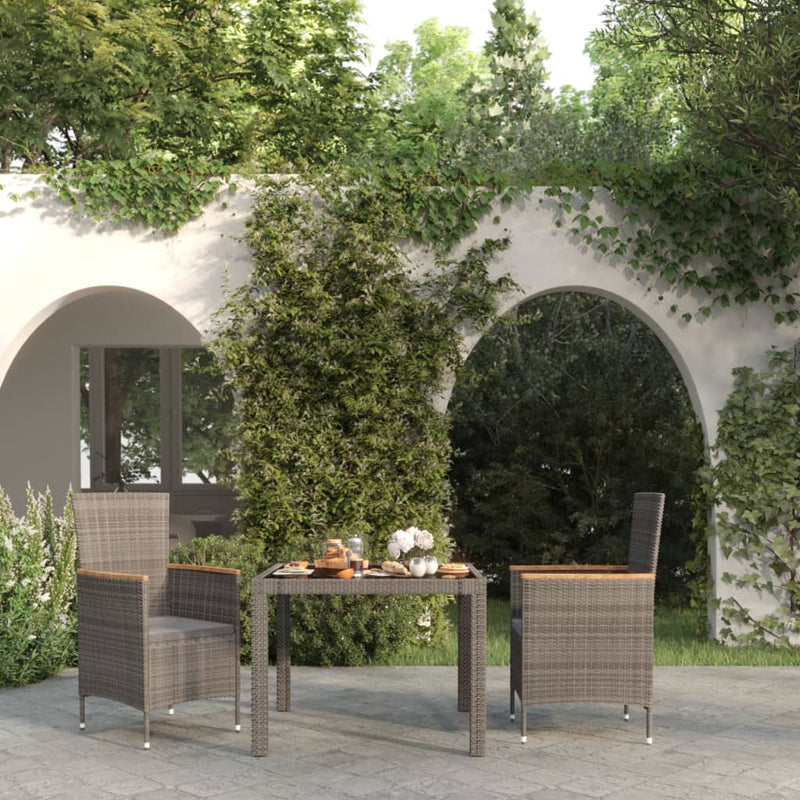 3 Piece Outdoor Dining Set with Cushions Poly Rattan Black and Grey Payday Deals