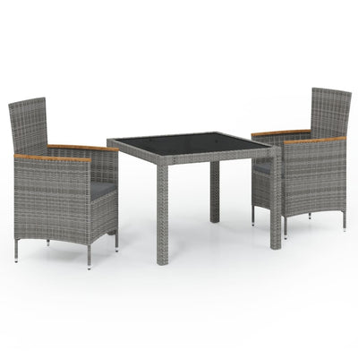 3 Piece Outdoor Dining Set with Cushions Poly Rattan Black and Grey Payday Deals