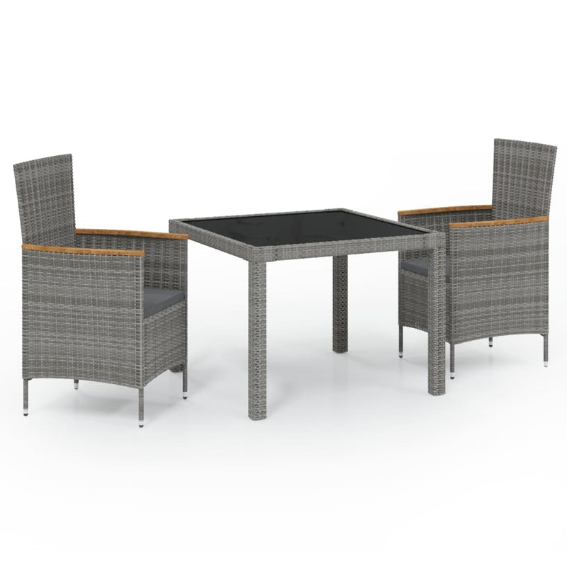 3 Piece Outdoor Dining Set with Cushions Poly Rattan Black and Grey Payday Deals
