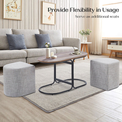 3 Piece Set Coffee Table & Ottoman Wood Side End Table Industrial - CREAM Payday Deals