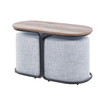 3 Piece Set Coffee Table & Ottoman Wood Side End Table Industrial - GREY Payday Deals