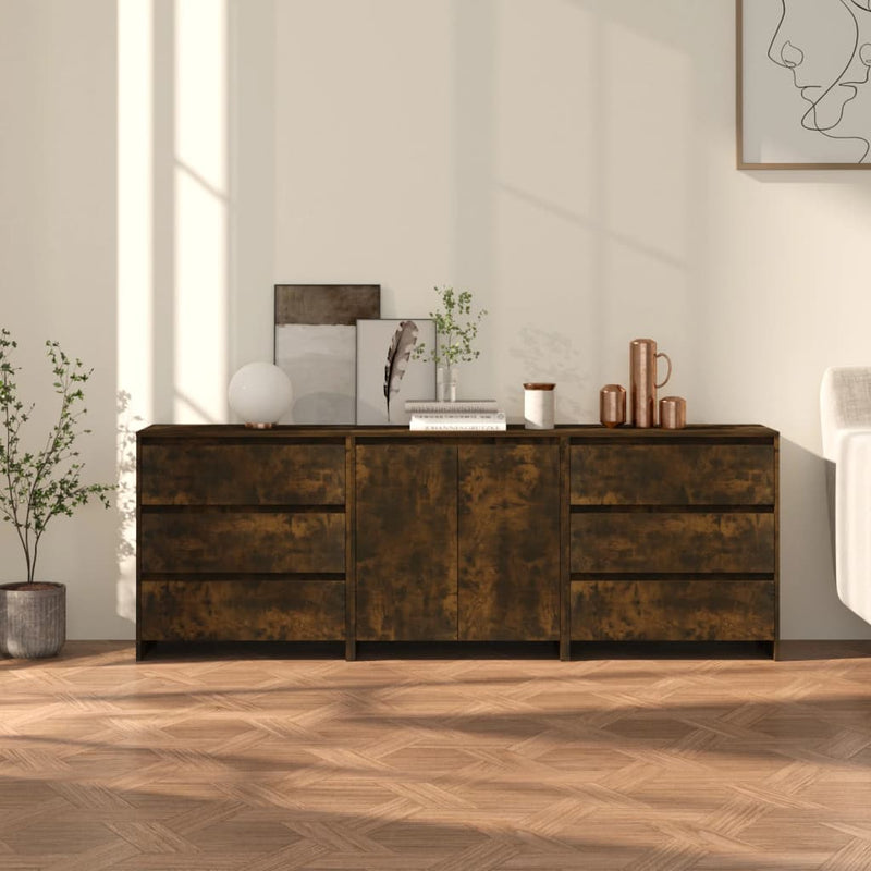 3 Piece Sideboard Smoked Oak Engineered Wood Payday Deals