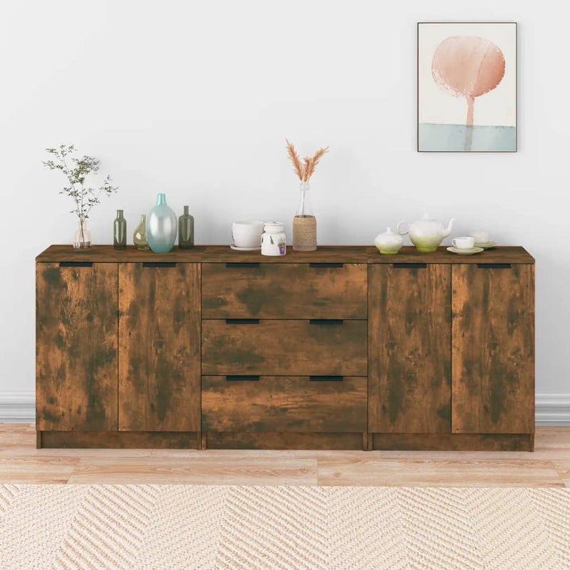 3 Piece Sideboards Smoked Oak Engineered Wood Payday Deals
