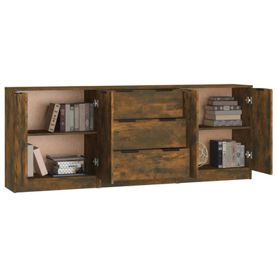 3 Piece Sideboards Smoked Oak Engineered Wood Payday Deals