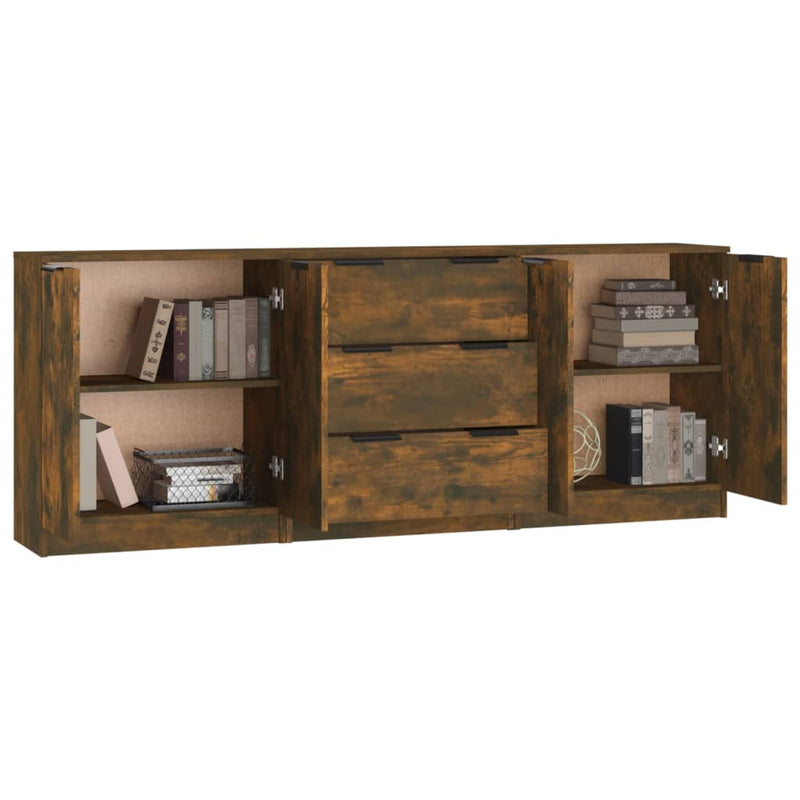 3 Piece Sideboards Smoked Oak Engineered Wood Payday Deals